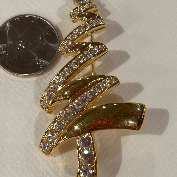 VINTAGE MONET GOLDEN TONE RHINESTONE BROACH - Picture 2 of 4